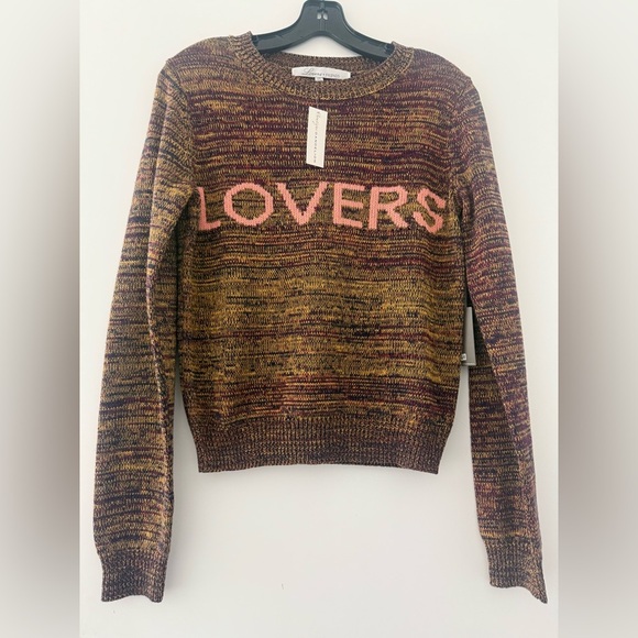 Lovers + Friends Lovers Text Pullover Knit Sweater Size Small - Picture 2 of 5